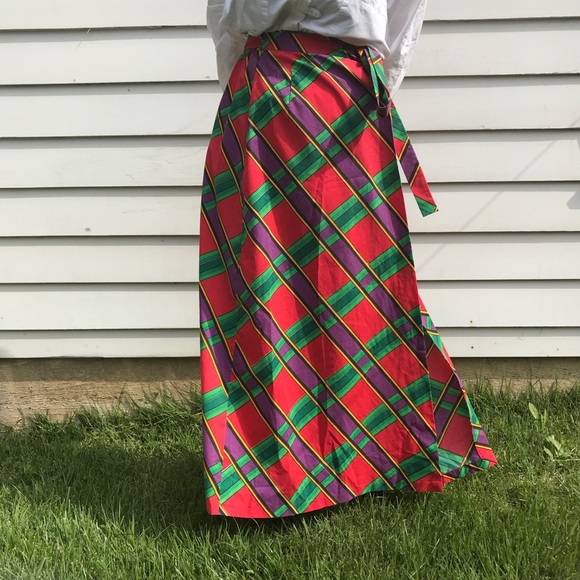 Vintage 1970s Tartan Check Cotton Maxi Wrap Skirt - Picture 3 of 8